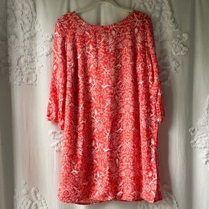 Coral Toile Dress with Long Sleeves